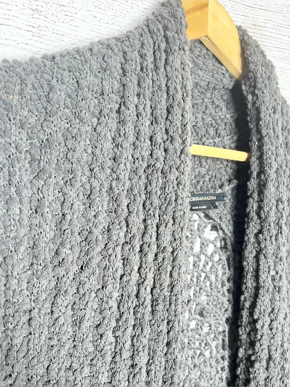 BCBGMaxAzria Charcoal Gray Textured Boho Crochet Back Cardigan Size Small